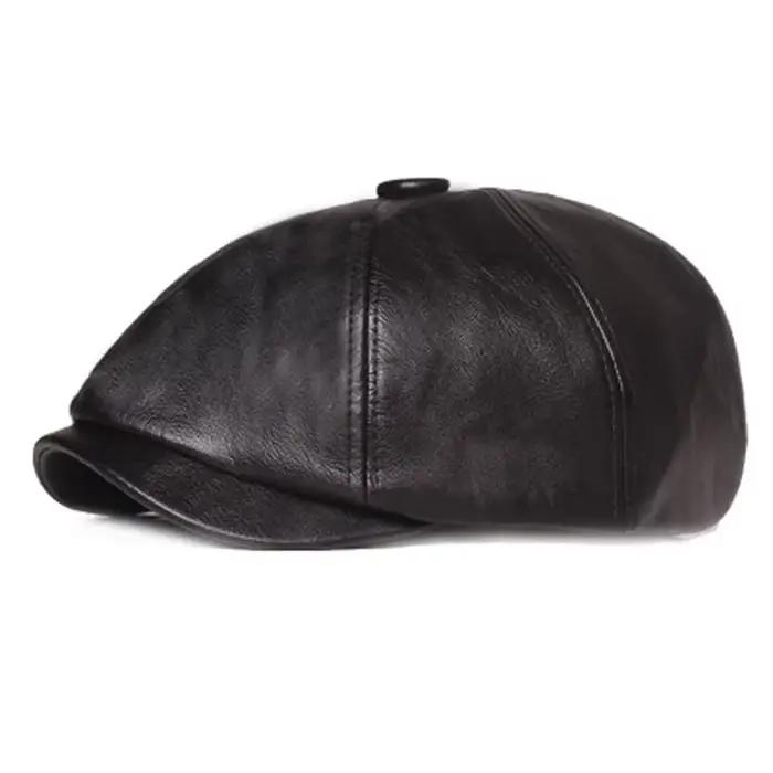 Béret octogonal en cuir pour hommes et femmes