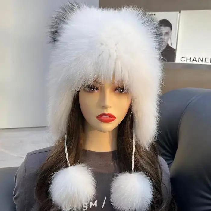 Ushanka-Chapeaux en fourrure de renard véritable pour femmes