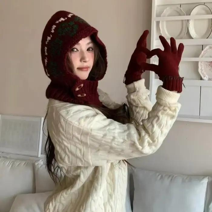 Cagoule élégante tricotée pour chapeau chaud d'hiver