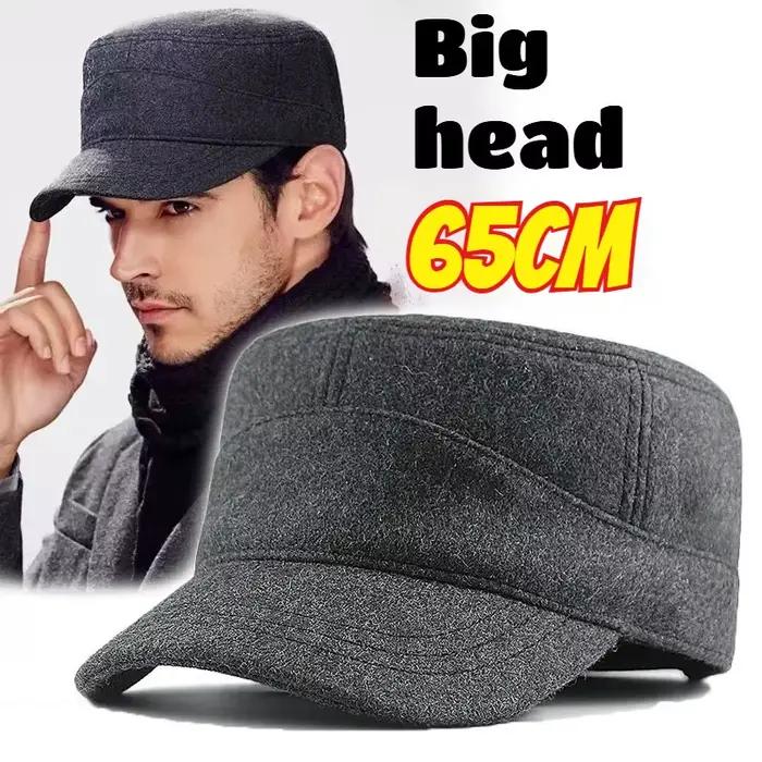 Grande taille dos entièrement fermé armée casquettes plates hommes femmes hiver laine militaire chapeau gros os