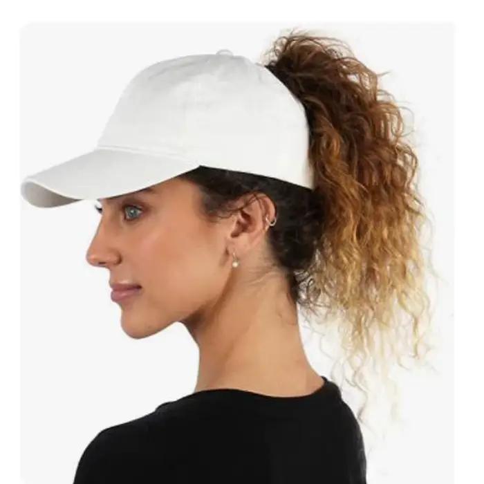 Casquette de baseball queue de cheval haute pour femmes style sportif coton uni réglable extérieure tout l'année
