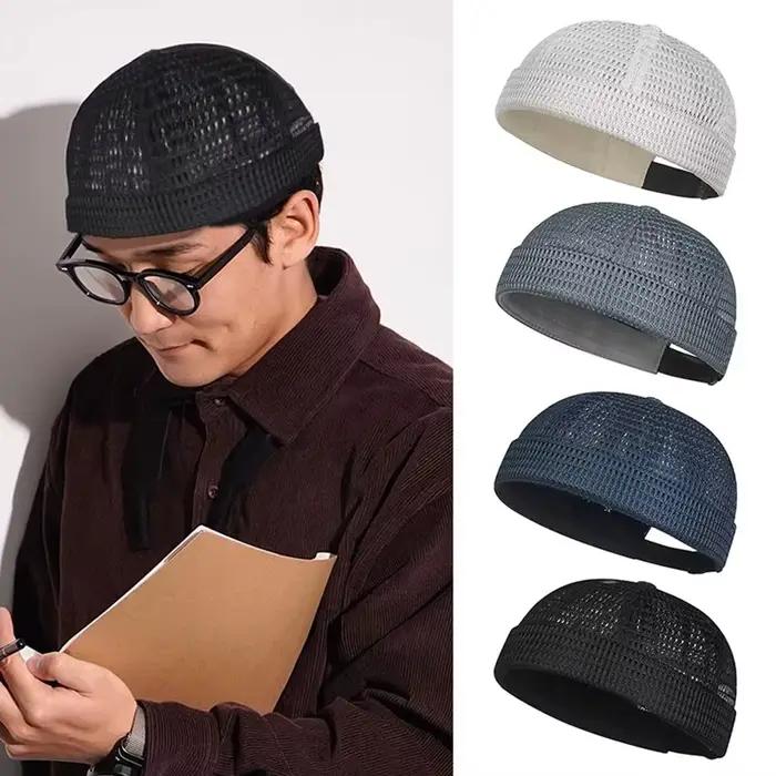 Casquette Docker sans bord en maille respirante ultra-légère réglable pour hommes printemps été hip hop marin