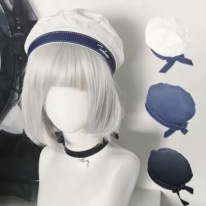 Béret japonais bleu et blanc