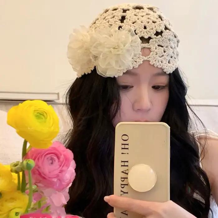 Bonnet Rétro en Tricot Creux Perlé