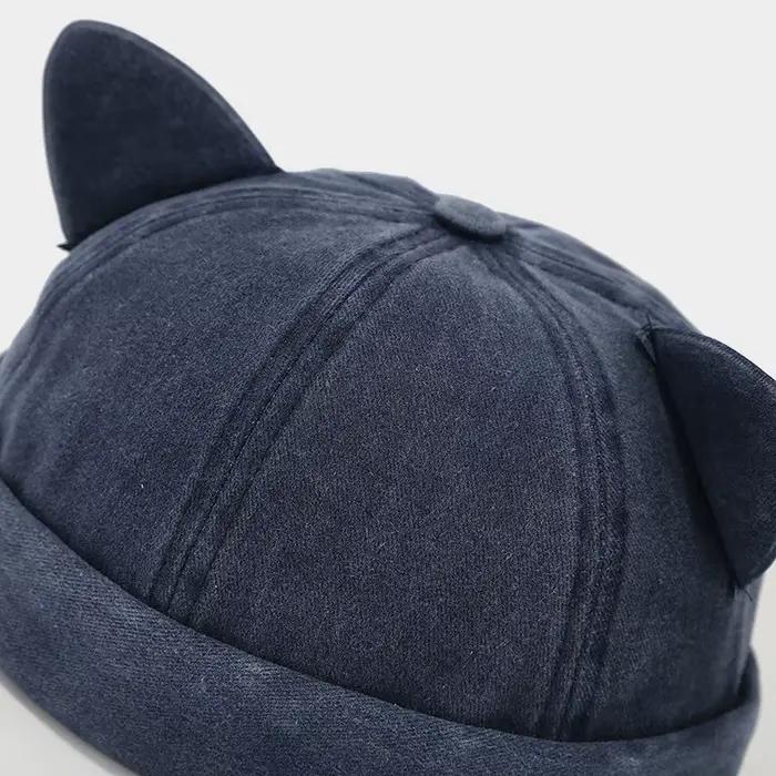 Nouveau mignon oreilles de chat Melon peau casquette femmes réglable mode polyvalent sans bords dôme propriétaire chapeau hommes Denim Hip Hop Beanie casquettes