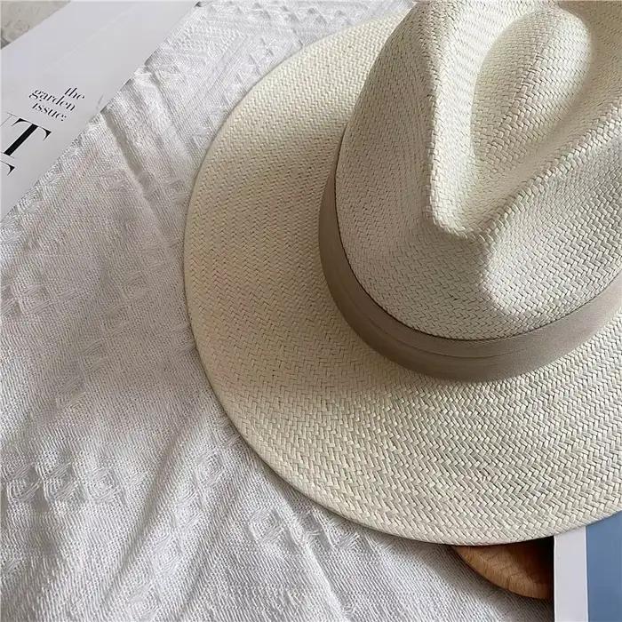 Chapeau Panama pour hommes Simple unisexe cinq points paille été voyage vacances