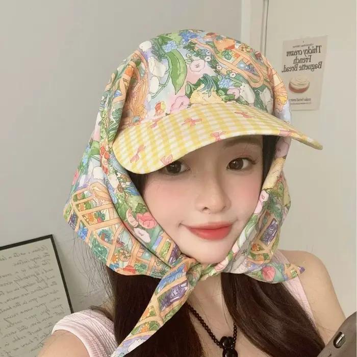 Casquette de baseball style français et campagnard avec foulard floral à carreaux
