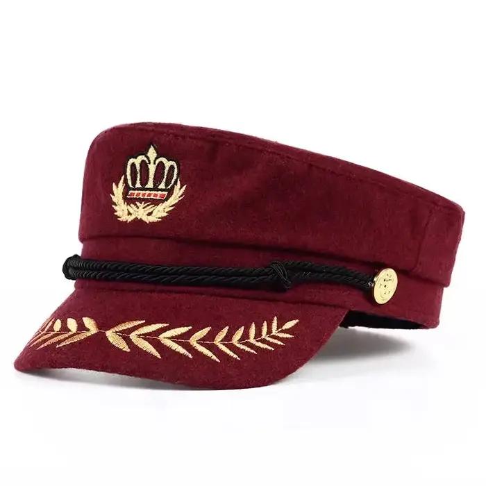 Chapeau de marin unisexe avec couronne d'oreille de blé pour hommes et femmes, casquette militaire de capitaine, grande casquette de béret noire, printemps-automne