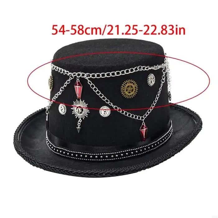 Chapeau gothique victorien élégant avec chaînes décoratives