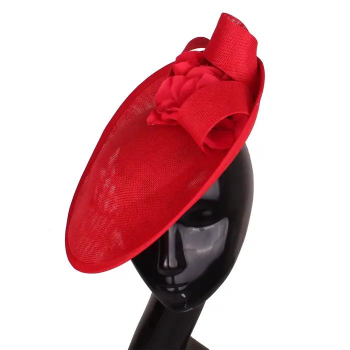 Rose rouge femmes grand Derby Fascinator chapellerie chapeau chapeaux fête mariage élégant mariée casque cheveux accessoires bandeau