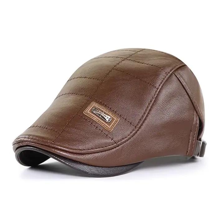 Casquettes de journal rétro en cuir Pu pour hommes