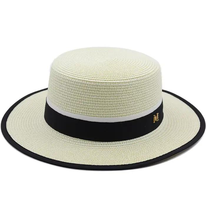 Chapeau de paille plat à bord de 7cm pour femme