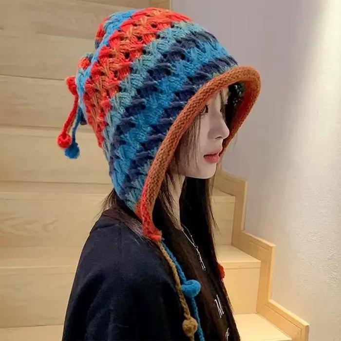 1 chapeau en laine à bord bouclé pour femmes