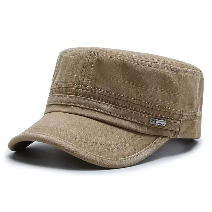 Casquette Militaire Unisexe en Coton Lavé à Visière Plate