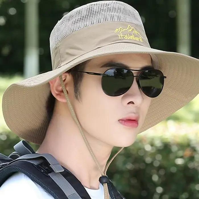 Chapeau de pêche anti-UV pour homme avec large bord