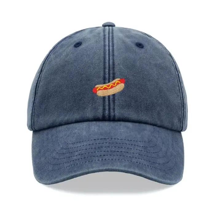 Casquette de baseball Hotdog vintage délavée unisexe, style 'Dad Hat', réglable, effet vieilli, pour le sport, la protection solaire, la randonnée, le jardinage, drôle, été, vacances
