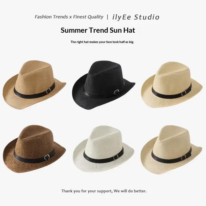 1 pièce Chapeau Fedora en paille à large bord pour Hommes et Femmes