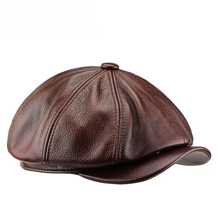 Chapeaux octogonaux en cuir de vache véritable pour hommes