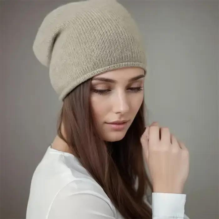 Bonnet ample en cachemire 35% pour femmes, tricoté doux et chaud, style sport, pour grands crânes, usage quotidien, automne, hiver, printemps