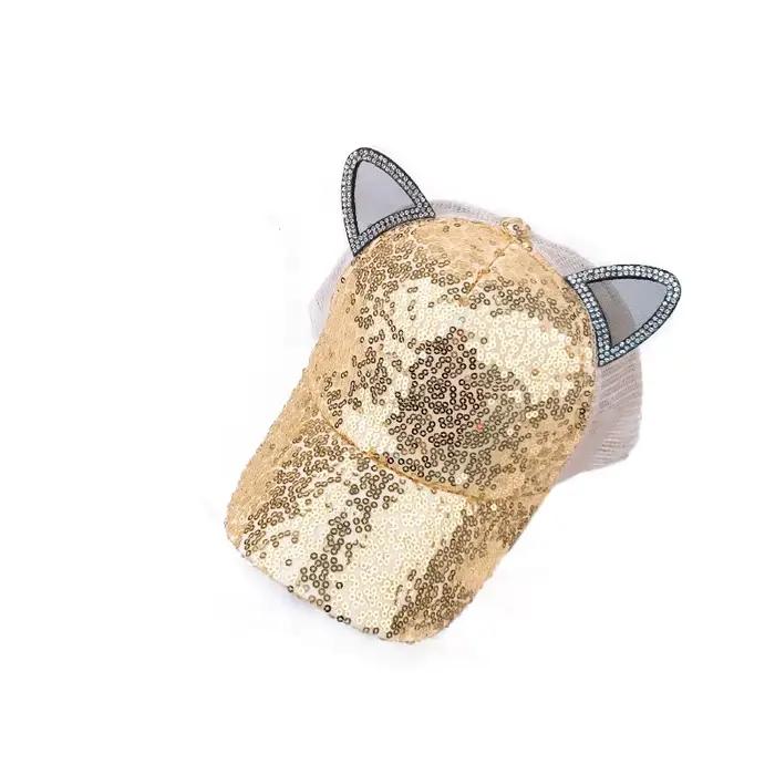 Parent-enfant mode paillettes oreilles bébé chapeau été maille enfants casquette de Baseball dessin animé casquettes de