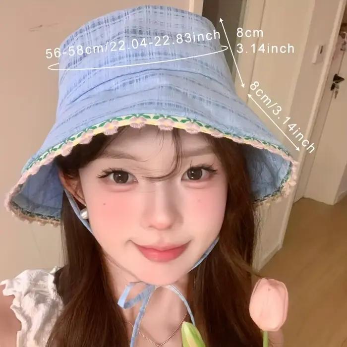 Chapeau de pêcheur pour femmes chapeaux à fleurs douces avec corde coupe vent protection solaire extérieure seau automne voyage printemps