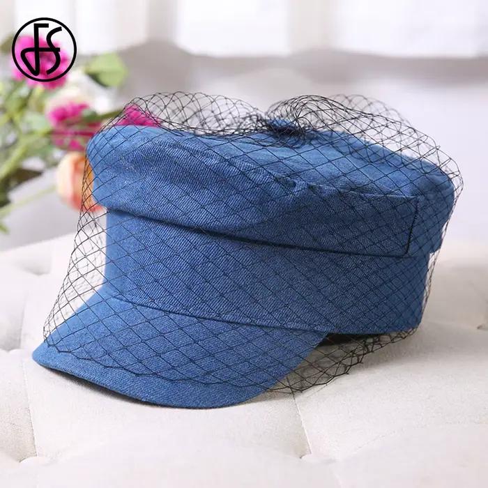 Béret en Denim bleu marine rétro britannique pour femmes