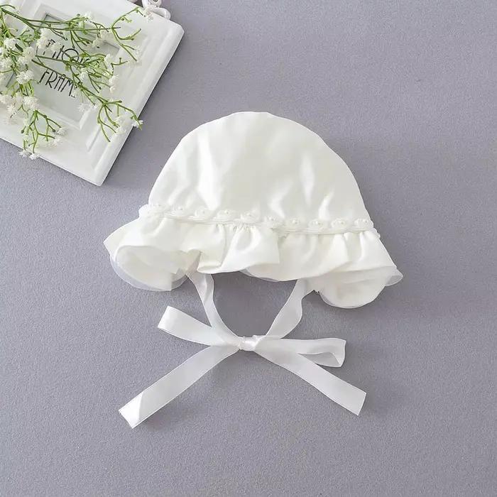 Nouveau chapeau de bébé fleur faite à la main avec perle casquette infantile princesse nouveau-né accessoire pour fête et baptême accessoires 0-12M