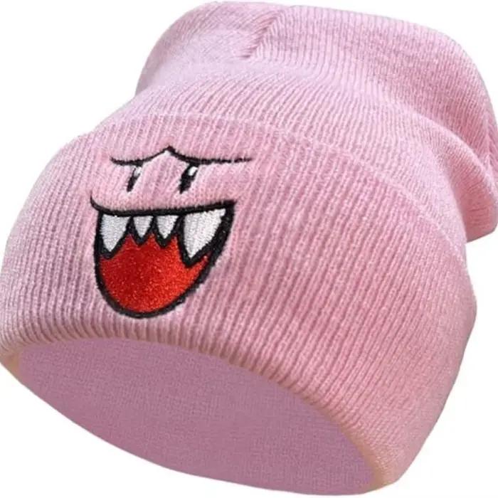 Bonnet tricoté brodé Cozy Happy Face – Chapeau d'hiver chaud et mignon pour hommes