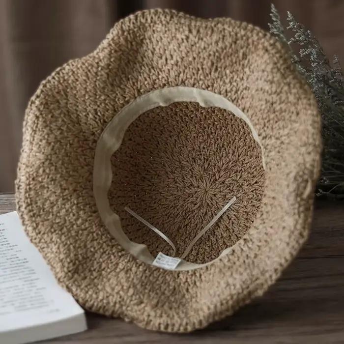 Chapeau de paille tressé vintage respirant avec nœud