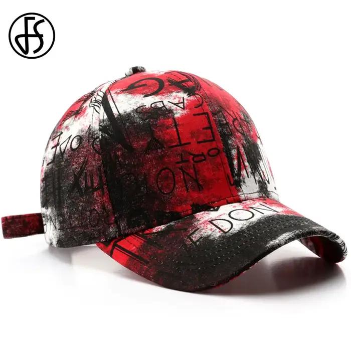 Casquettes de baseball FS noires et rouges style graffiti pour hommes