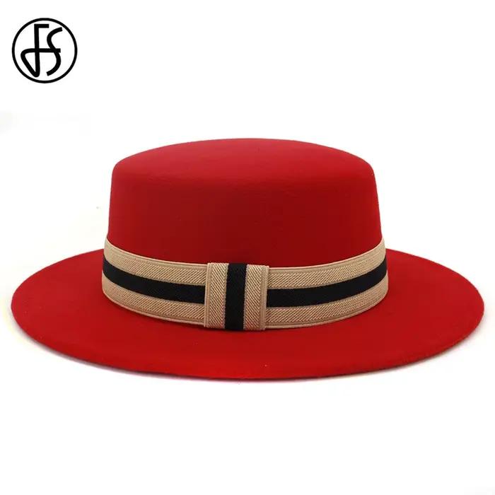 Chapeau fédora FS en feutre de laine unisexe avec ruban, large bord, style sport, pour hommes et femmes, adapté pour les fêtes Jazz, printemps et automne, offre cadeau pour occassions spéciales