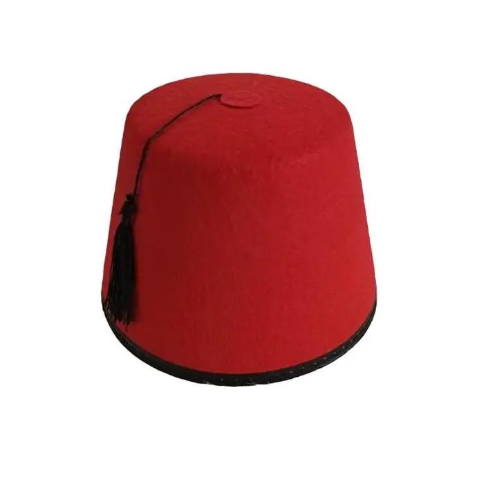 Chapeau Fez Rond en Feutre Respirant Rouge