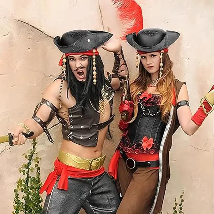 Chapeau de Pirate Tricorn en cuir pu