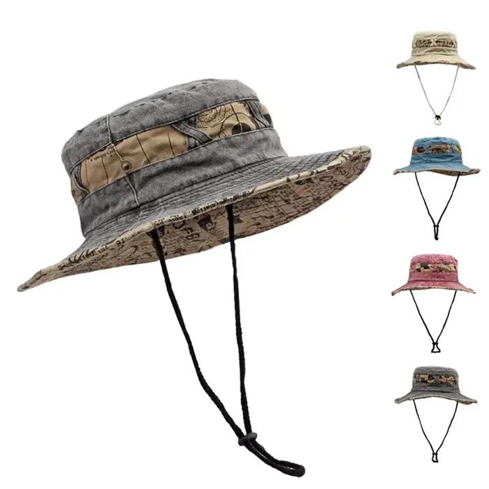 Chapeau de plein air en coton lavé unisexe pour hommes et femmes, protection solaire, patchwork, style sport, décontracté, pêche, randonnée, été
