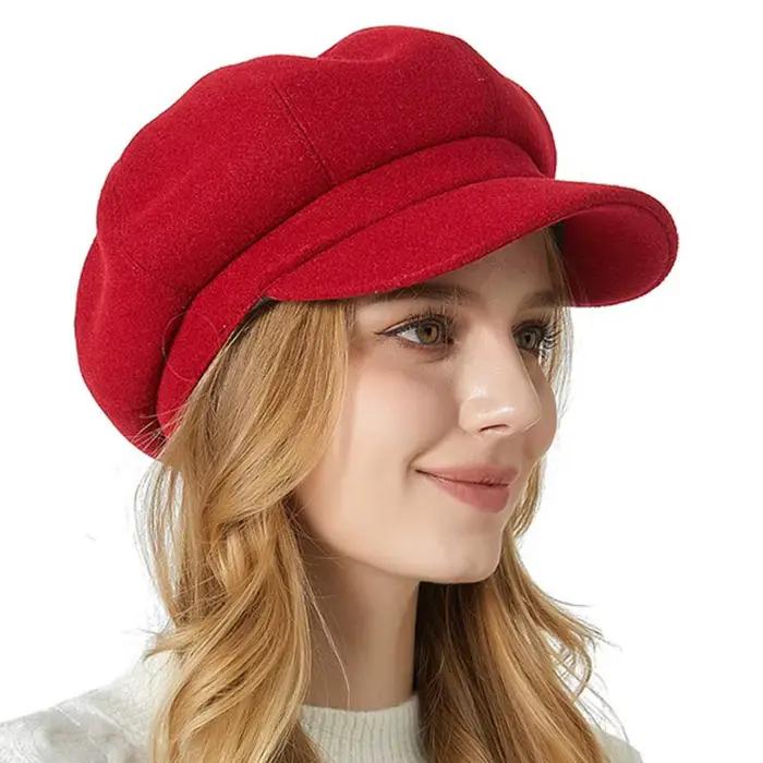 Automne hiver chapeaux pour femmes solide plaine octogonale casquette de gavroche hommes dames décontracté laine chapeau