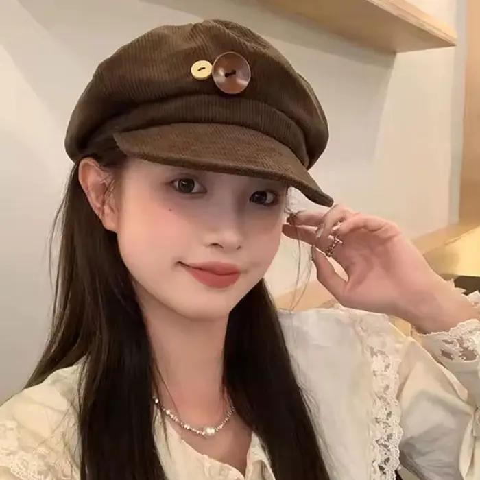 Béret vintage en velours côtelé pour femme