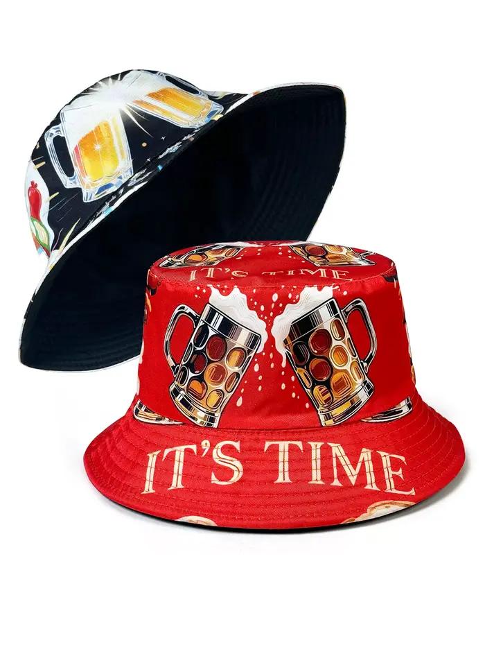Chapeau de pêcheur réversible avec motif graphique 3D Beer Cheers