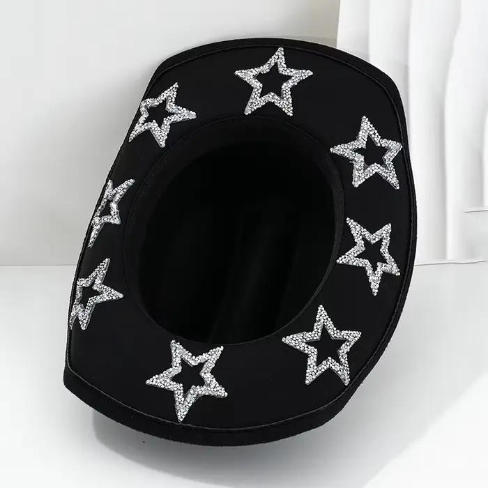 Chapeaux Western Étoile en Strass pour Femmes et Hommes 2026 – Chapeau de Cowgirl Vintage à Large Bord