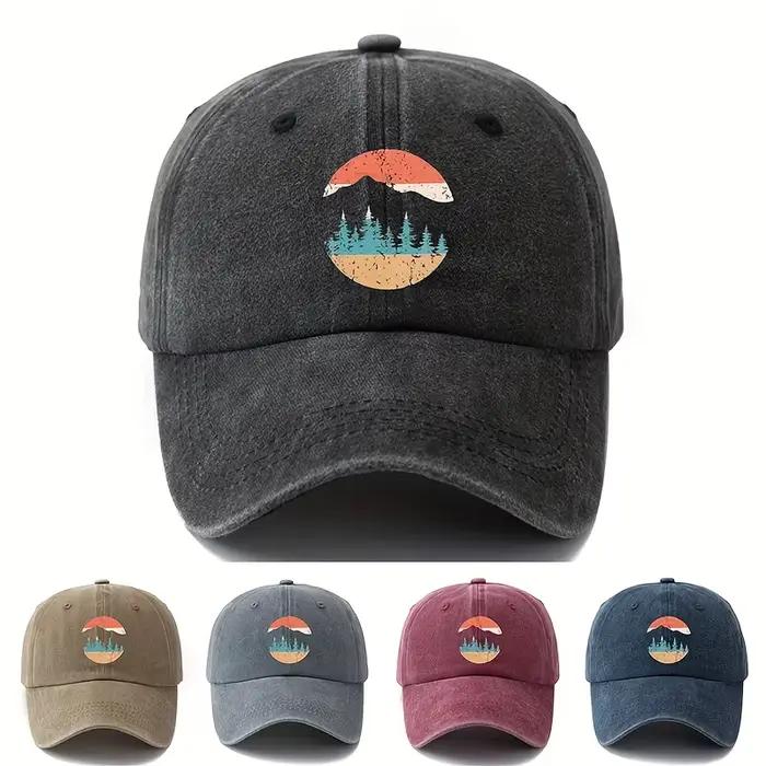 Chapeau de baseball imprimé coucher de soleil de montagne pour hommes et femmes