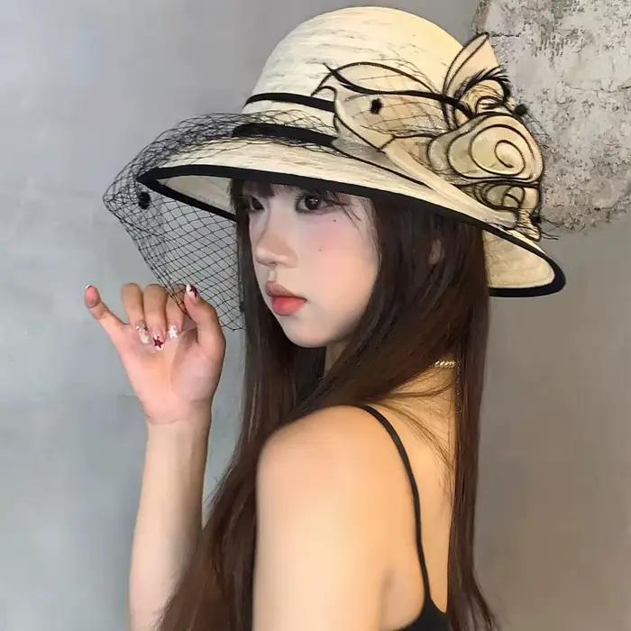 Chapeaux Bob en Dentelle Française Vintage pour Femmes Style Britanique Élégants à Fleurs Occasions Spéciales Plages Cérémonies Eglise