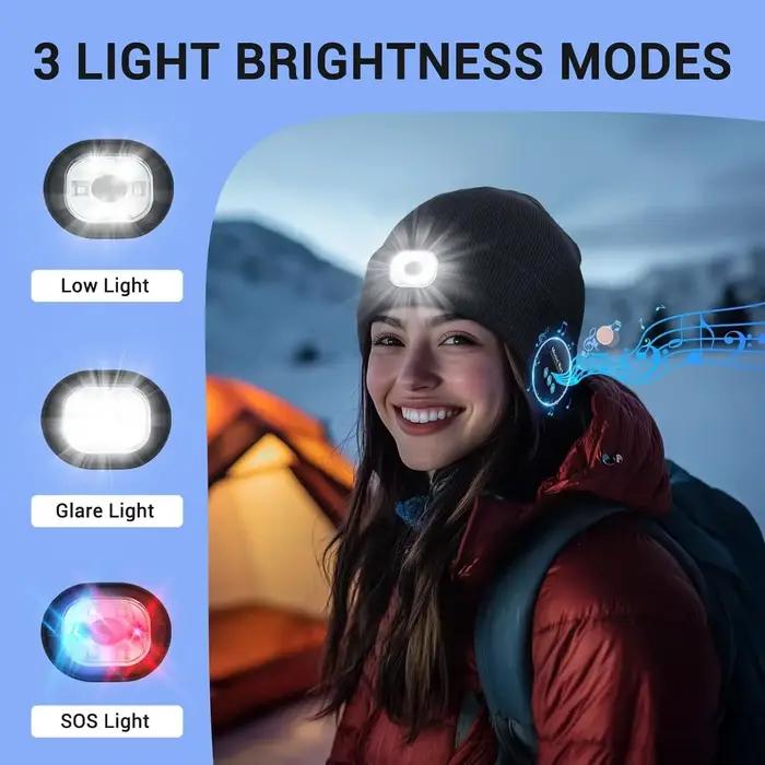 Casquette chaude avec lumière LED Bluetooth