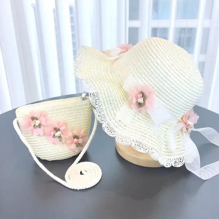 Chapeau de paille 2 pièces pour filles