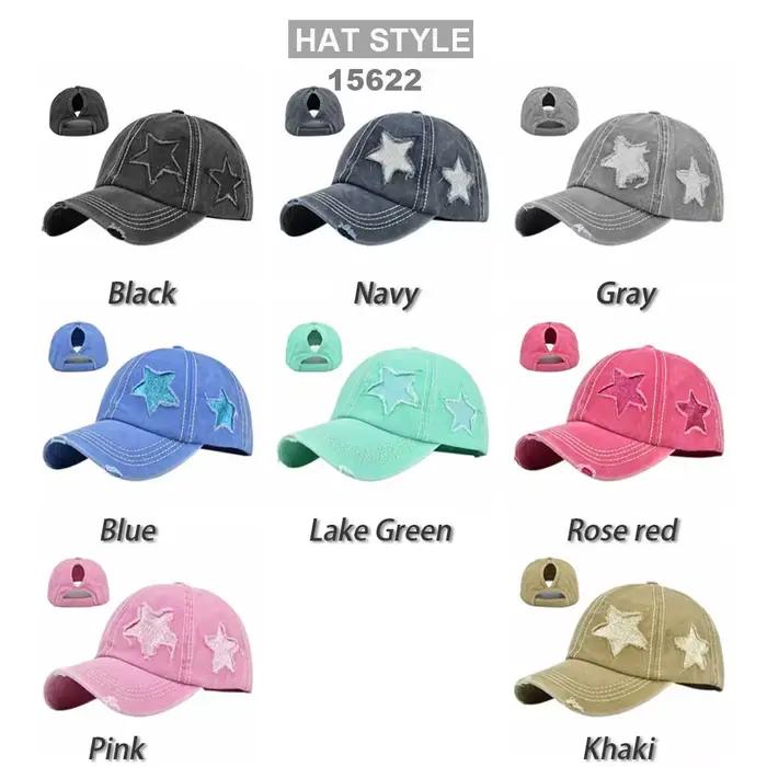 Casquette de baseball rétro Y2K en jean délavé avec étoiles et trous