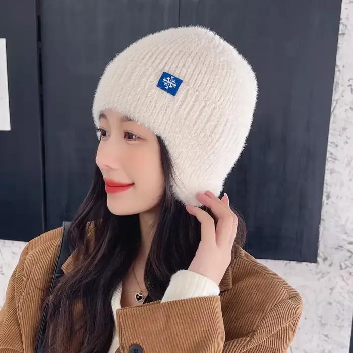Bonnet en peluche en fausse fourrure pour femme