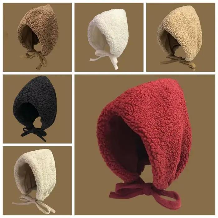 Mode moelleux nouvel an rouge chapeau bonnet couleur unie hiver en peluche
