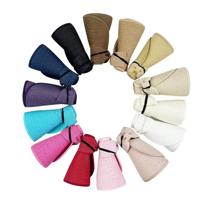 Nouveau femmes été visières chapeau pliable large grand bord nœud papillon vide haut chapeaux de paille