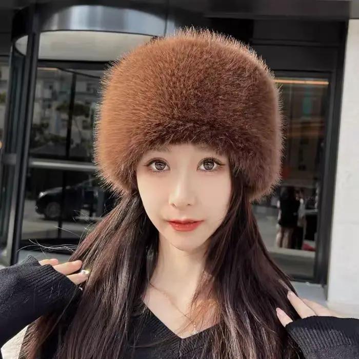 Nouveau chapeau d'hiver en fourrure moelleuse pour femme