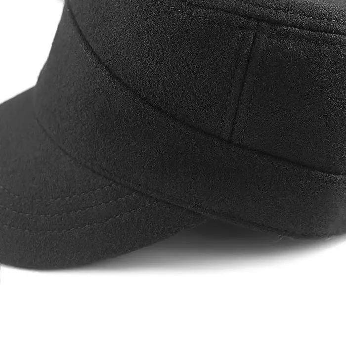 Grande taille dos entièrement fermé armée casquettes plates hommes femmes hiver laine militaire chapeau gros os