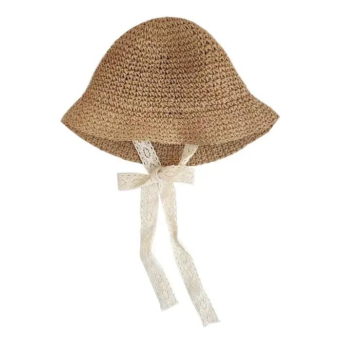 Mode dentelle bébé chapeau été paille arc