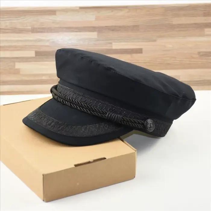 Casquette de capitaine grande taille noire à dessus plat – Chapeau pour homme à grosse tête